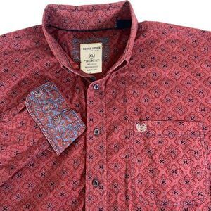 Panhandle Slim Men's Rough Stock Button Down Long Sleeve‎ Red Shirt Size XL
